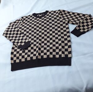 Checkered Brown and Tan Unisex Sweater Size Large Fully lined Soft Material